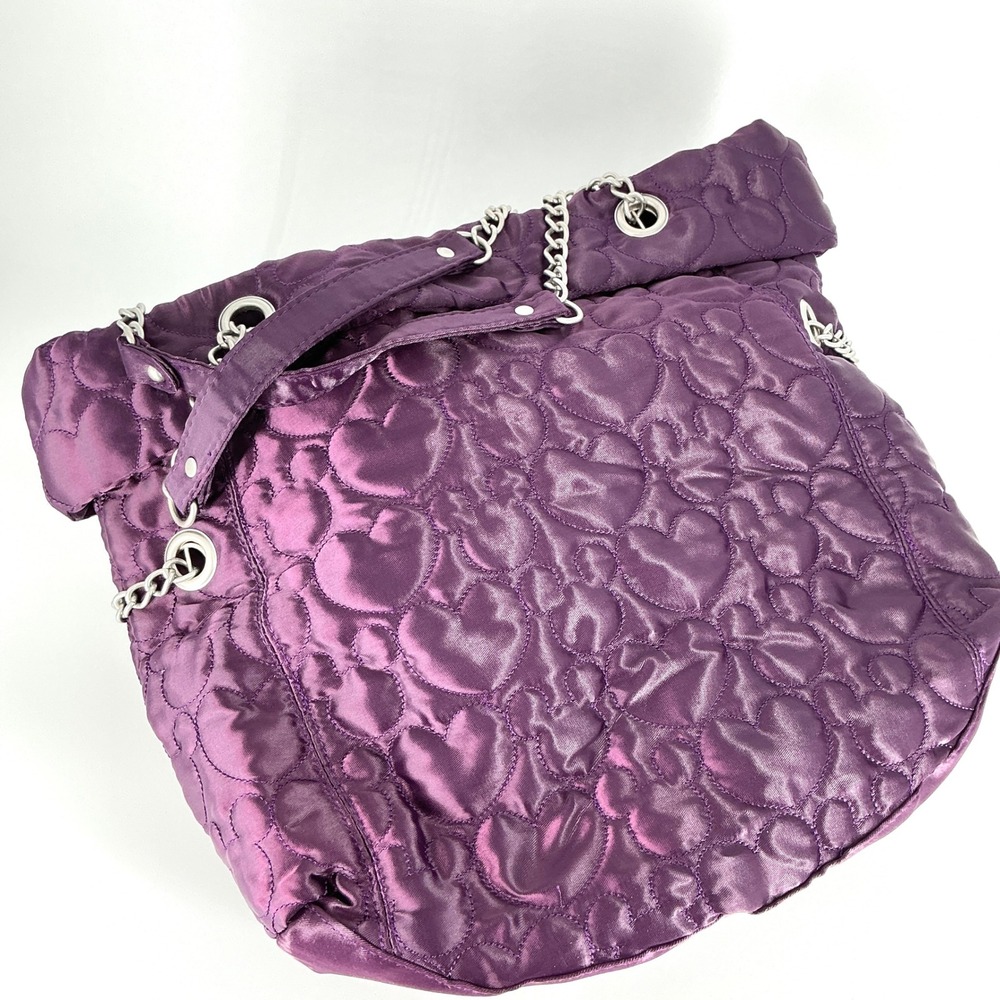 Disney Parks Purple Heart Quilted Satin Shoulder Bag Silver Chain Strap NEW‎